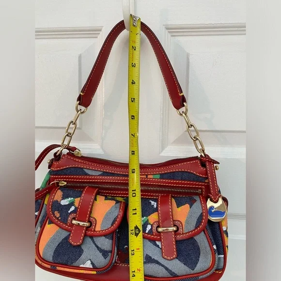 Vintage Dooney & Bourke RARE Red Paint-splash Small Banana Baguette Bag NWOT - Picture 8 of 16